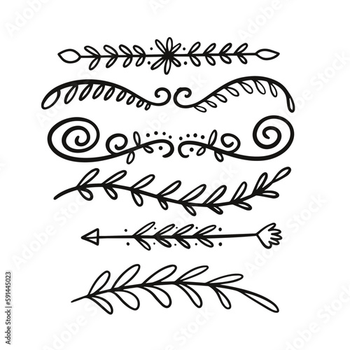 Hand drawn dividers books black color set nature style vector.