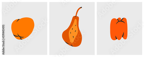 Wallpaper Mural Hand drawn vector abstract simple contemporary set of creative decoration modern minimalistic shapes,forms,and doodle fruits orange,papaya,pepper design concept.Organic freehand abstract shapes. Torontodigital.ca
