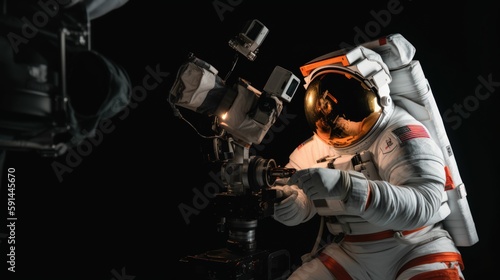 Illustration of an astronaut in a spacesuit using tools. Generative AI.