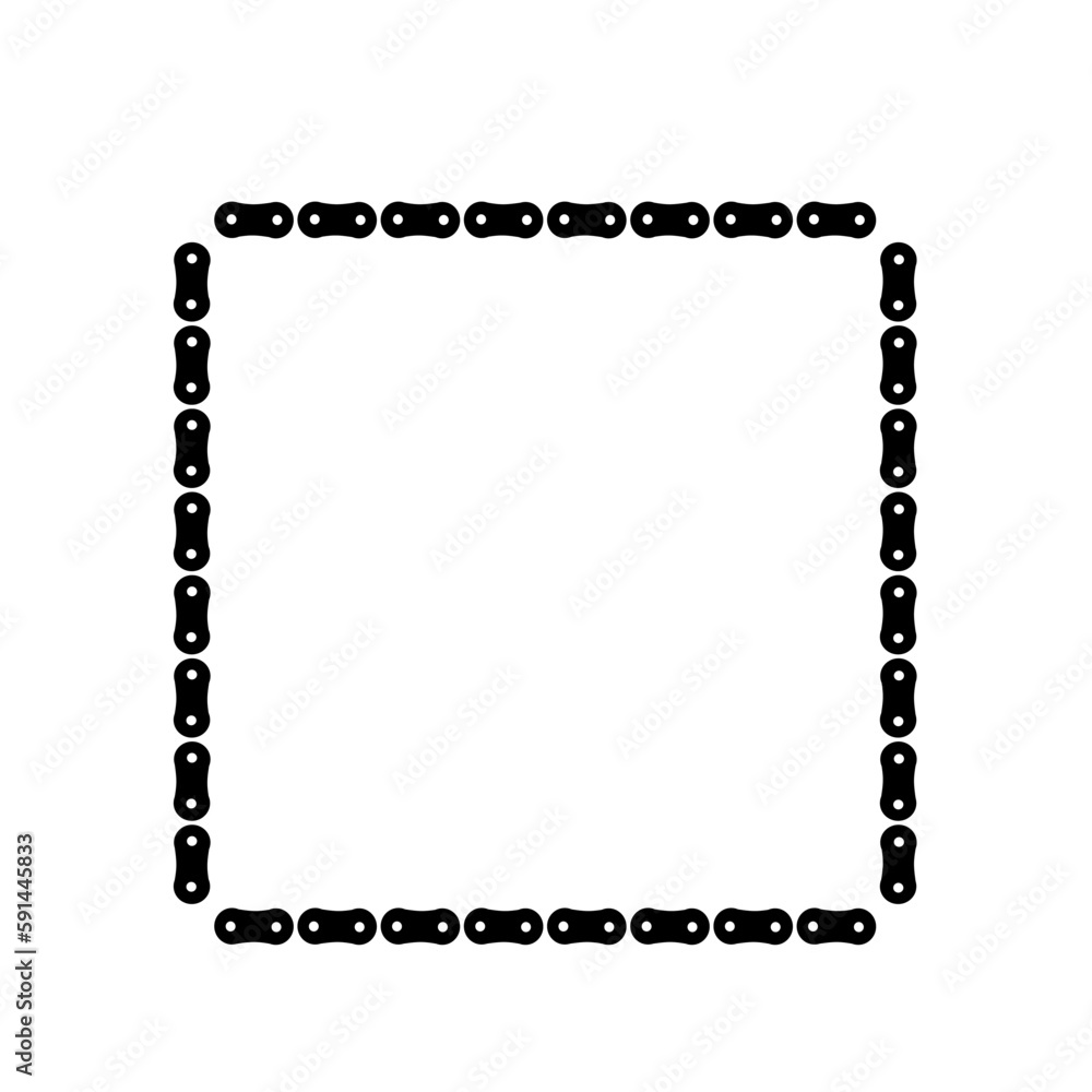 Rectangle border made of bicycle chain and tools and chain rings