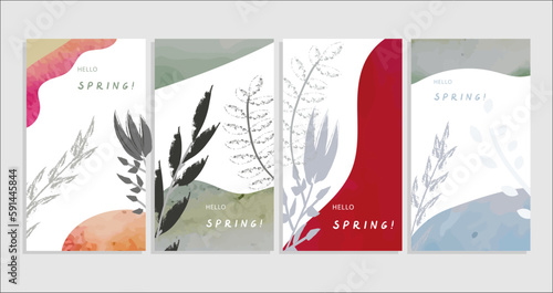 set of cards with spring branches  flowers