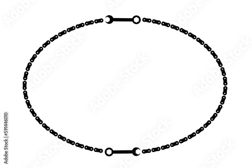 Ellipse border made of bicycle chain and tools and chain rings