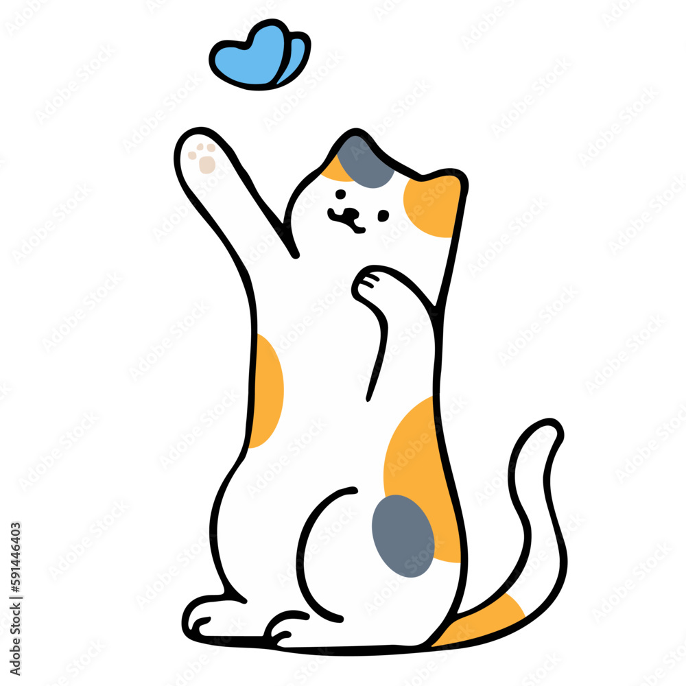 A cat in an outline style character design and a flat design style minimal vector illustration. A cat in an outline style character design and a flat design style minimal vector illustration.