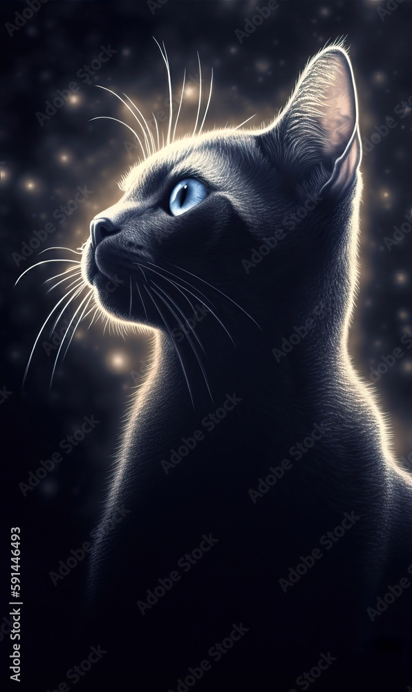 Magical Black cat portrait, Gen AI