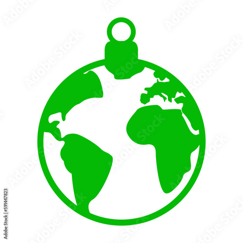 Salvar el planeta. Logo con mapa de la tierra con forma de bola de navidad