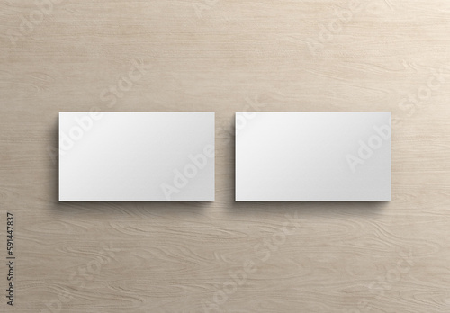 Two white US business card Mockup. American size calling card front and back on wood 3D rendering