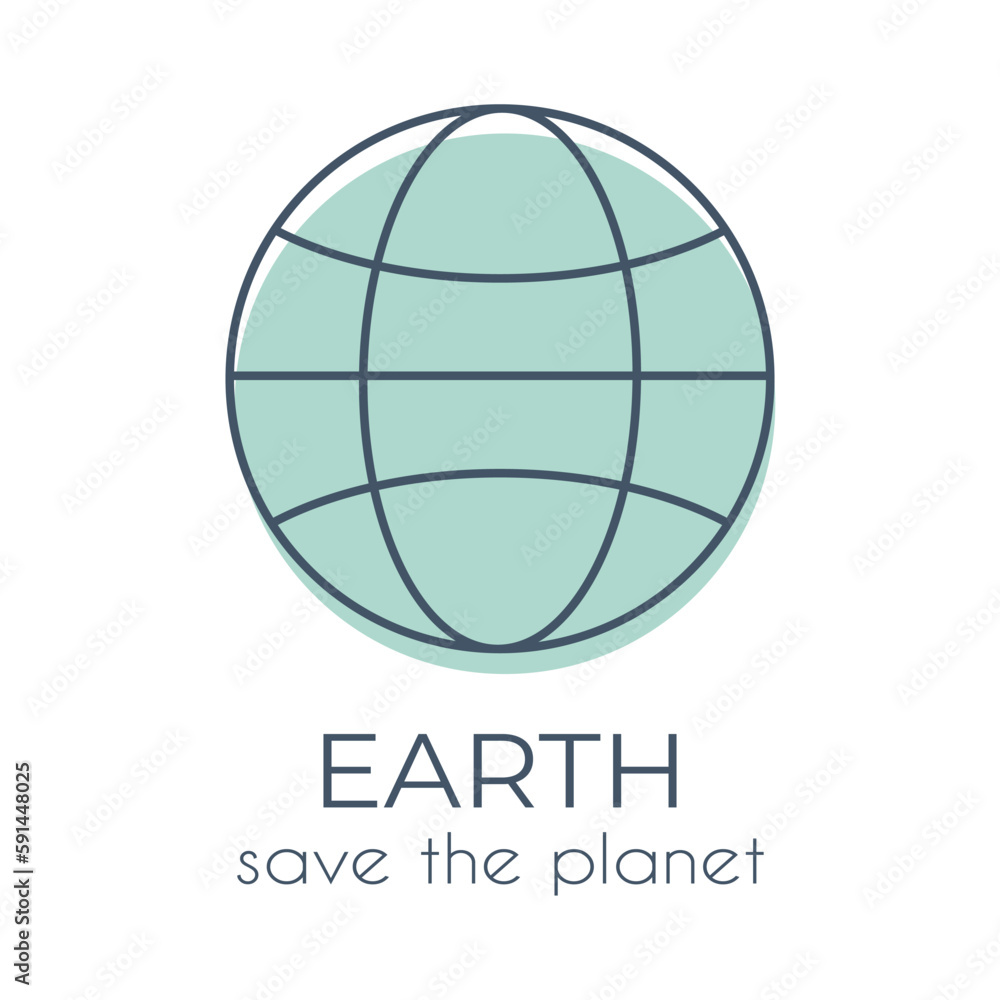 Single ecological icon Green Globe in minimalist style on a white background with text Single ecological icon Green Globe in minimalist style on a white background with text