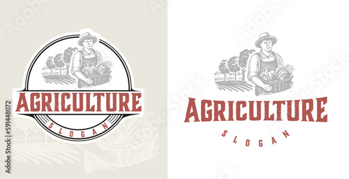 farm logo vector set, vintage style logo template with hand drawn and ornate emblems. agriculture