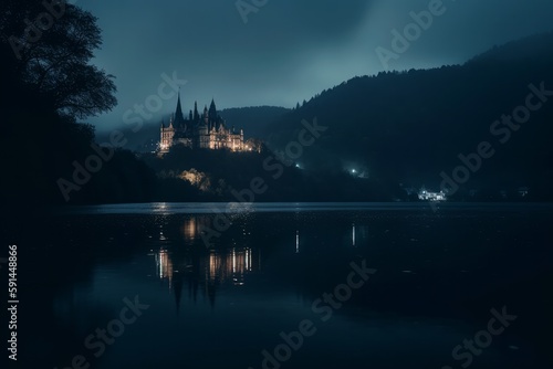 castle in the night made with generative ai © dirgananda