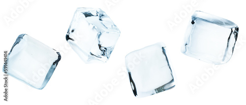 Foto four ice cubes in a row on a white isolated background