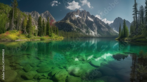 Natural Landscape With Rugged Rocky Mountains  Reflection in Lake  created with Generative AI