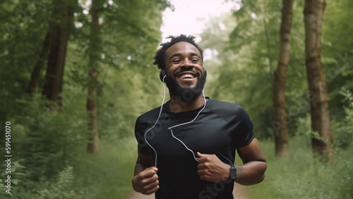 Young african american man running, created with Generative AI technology