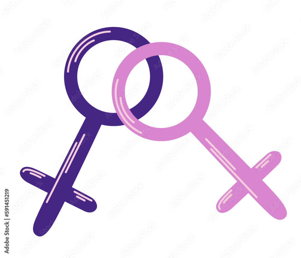 Gender symbols. Combination of male and female characters. Vector cartoon illustration isolated on the white background. Gender symbols. Combination of male and female characters. Vector cartoon illustration isolated on the white background.