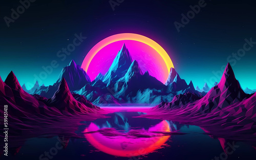 trippy futuristic landscape with mountains. futuristic wallpaper