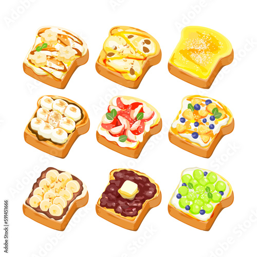 Set of watercolor sweet and savory toast vector illustration
