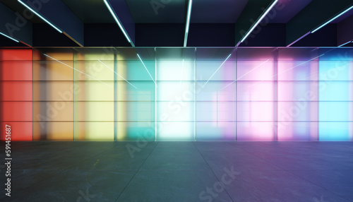 3D Beautiful translucent colorful glass wall interior