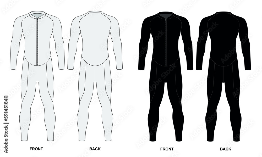 Diving suit template in neoprene with long sleeves. Collection of