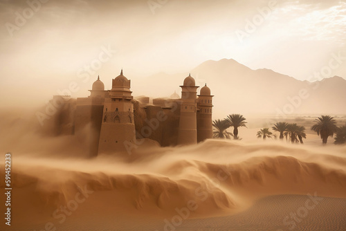 big sandcastle in desert dunes