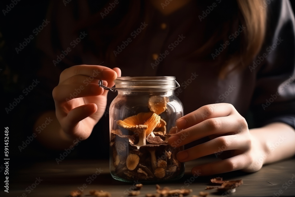 Dried Mushroom and a jar Generative AI Dried Mushroom and a jar Generative AI