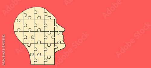 Human head puzzle.Brain and mental health,
Autism, memory loss, dementia, epilepsy and alzheimer awareness, idea concepts. Parkinson day.
