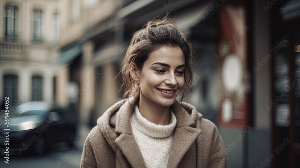 Portrait of a beautiful young woman using mobile phone in the city.Generative Ai Portrait of a beautiful young woman using mobile phone in the city.Generative Ai
