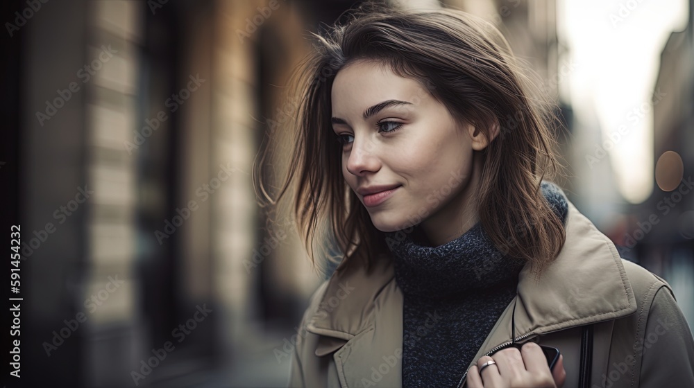 Portrait of a beautiful young woman using mobile phone in the city.Generative Ai Portrait of a beautiful young woman using mobile phone in the city.Generative Ai