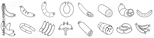 Sausages icon vector set. Meat products illustration sign collection. BBQ symbol or logo.