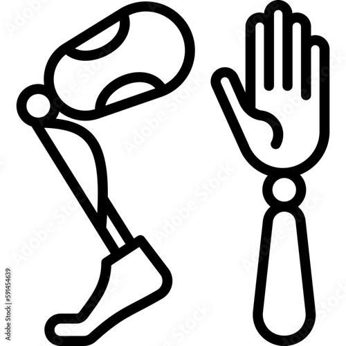 Bionics, biomechatronics thin line icon, prothesis of hand and leg for disabled people. Modern vector illustration.