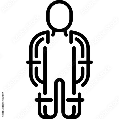 Rehabilitation with exoskeleton for disabled thin line icon. Modern vector illustration.