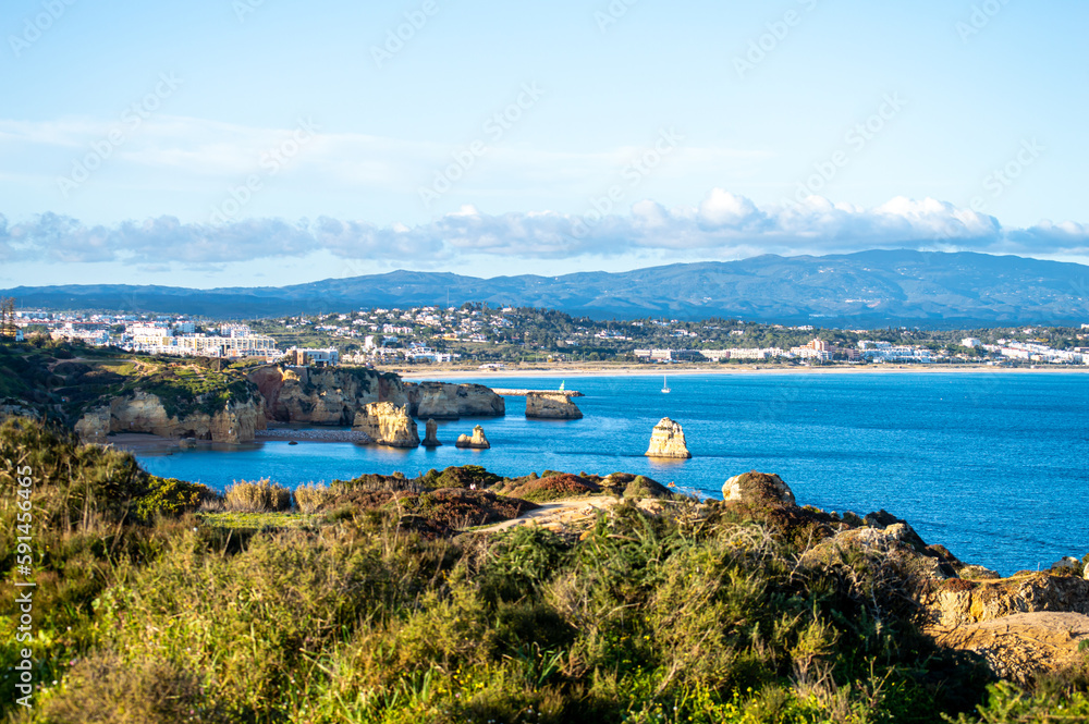 Obraz premium Algarve coast outside Lagos, Portugal. Portuguese beaches and shores.