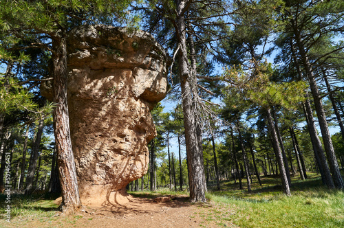Human Face on the rock in La ciudad encantada. a rock formation in Cuenca, Spain