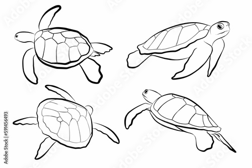 Set elements. Vector illustration of tropical fish and sea turtle on white background. Perfect for invitations, greeting cards, postcard, fashion print, banners, poster for textiles, fashion design.