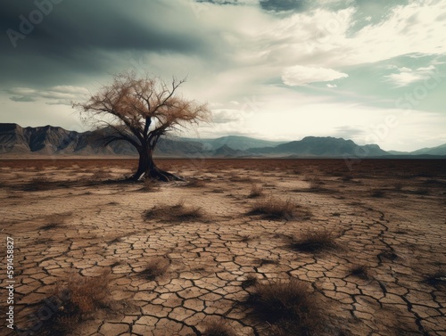 A withered tree in a desolate landscape