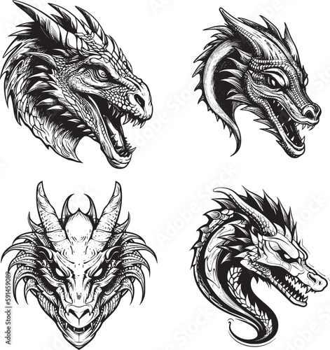 front view of a Wyvern head, vector art black on white background