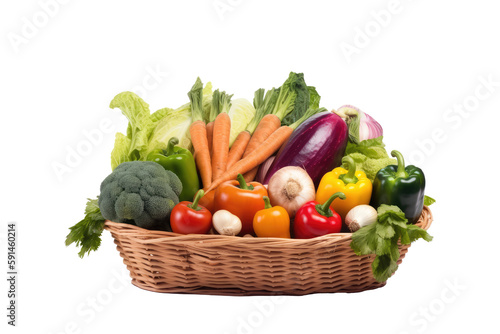 Vegetables in basket isolated on transparent background. Generative Ai
