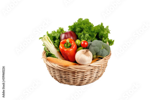 Vegetables in basket isolated on transparent background. Generative Ai