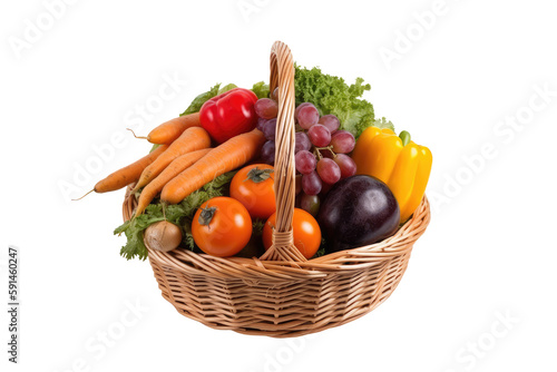 Vegetables in basket isolated on transparent background. Generative Ai