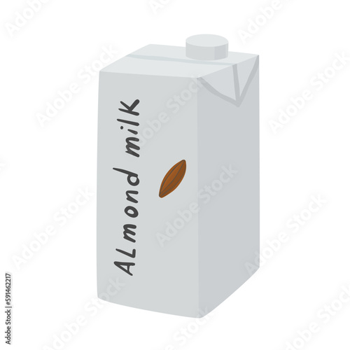 Vector packaging of almond milk. Illustration of a package with vegetable milk on a white background