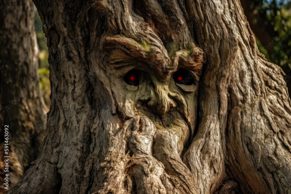 Dendroid tree in form of human face looking at us. Created with Generative AI technology. Dendroid tree in form of human face looking at us. Created with Generative AI technology.