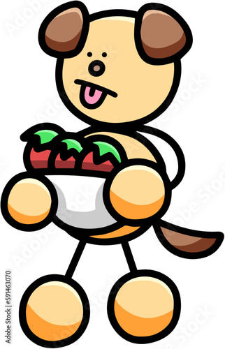 野菜を収穫するわんまるのイラスト　犬