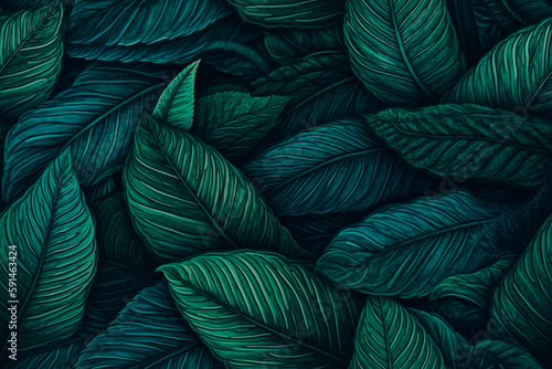  Hand-drawn tropical leaf seamless pattern. Leafage illustration. AI Generated