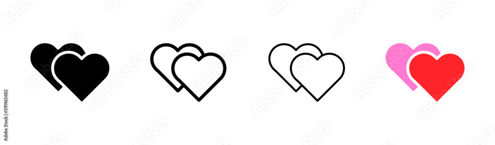 Hearts. Different styles, colored, two hearts. Vector icons.