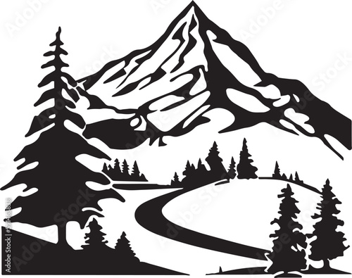 Mountain landscape with forest vector illustration, SVG