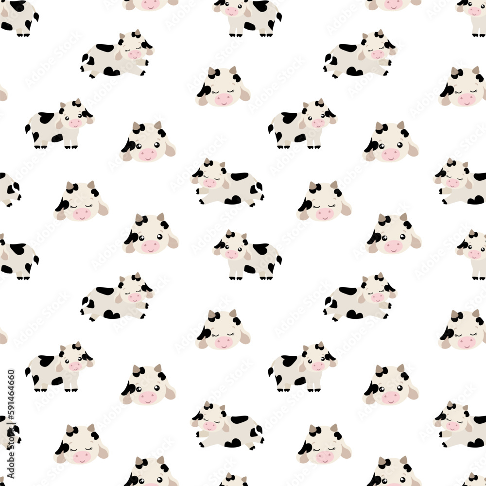 Black and white cute bull and cow seamless pattern on white background for fabric, textile, branding, invitations, scrapbooking, packaging Black and white cute bull and cow seamless pattern on white background for fabric, textile, branding, invitations, scrapbooking, packaging