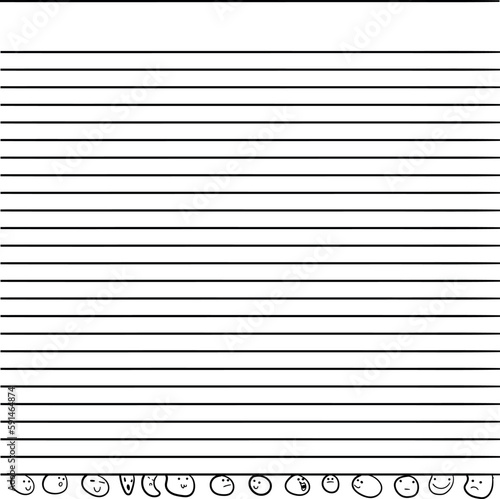 Lined letterhead is suitable for writing or textual information. At the bottom there are funny characters with different emotions for a positive mood
