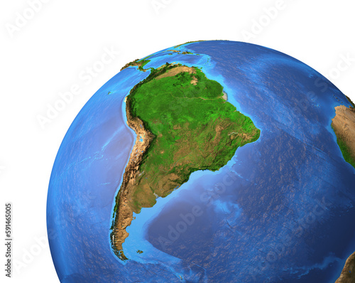 High resolution satellite view of Planet Earth, focused on South America, Brazil and Amazon Rainforest - 3D illustration, elements of this image furnished by NASA.