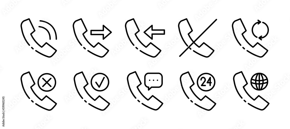 Telephone. line icon, black, phone handset. Vector icons. - obrazy, fototapety, plakaty 
