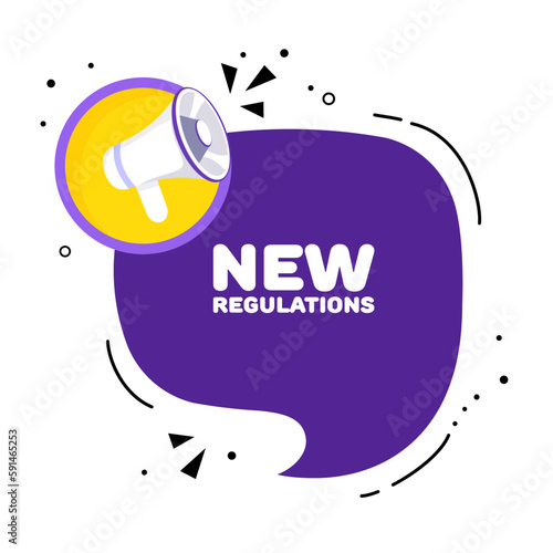 New regulations. Flat, purple, new regulations banner. Vector illustration.
