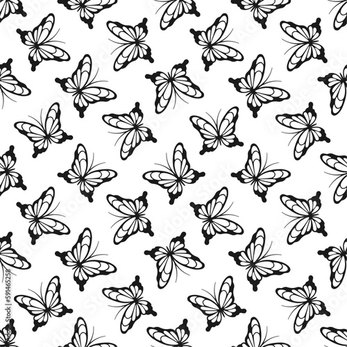Black lace butterflies on white background. Vector seamless pattern. Best for textile, print, wallpapers, and wedding decoration. © maksin_priestess