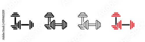 Dumbbells. Different styles, colored, dumbbells for training. Vector icons.
